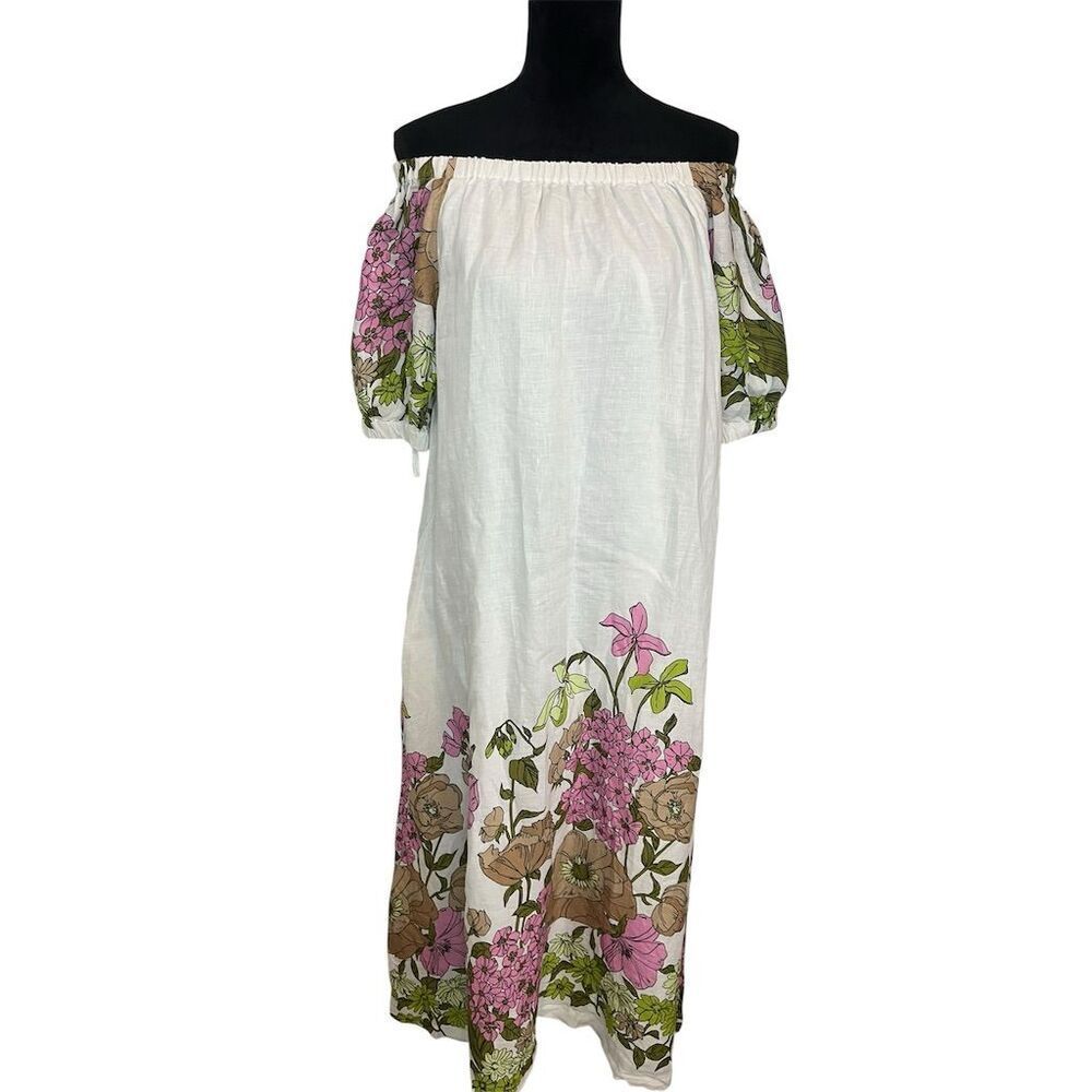 NWT RARE Vineyard Vines Women's‎ White Off Shoulder Botanical Linen Maxi Dress - Picture 7 of 9